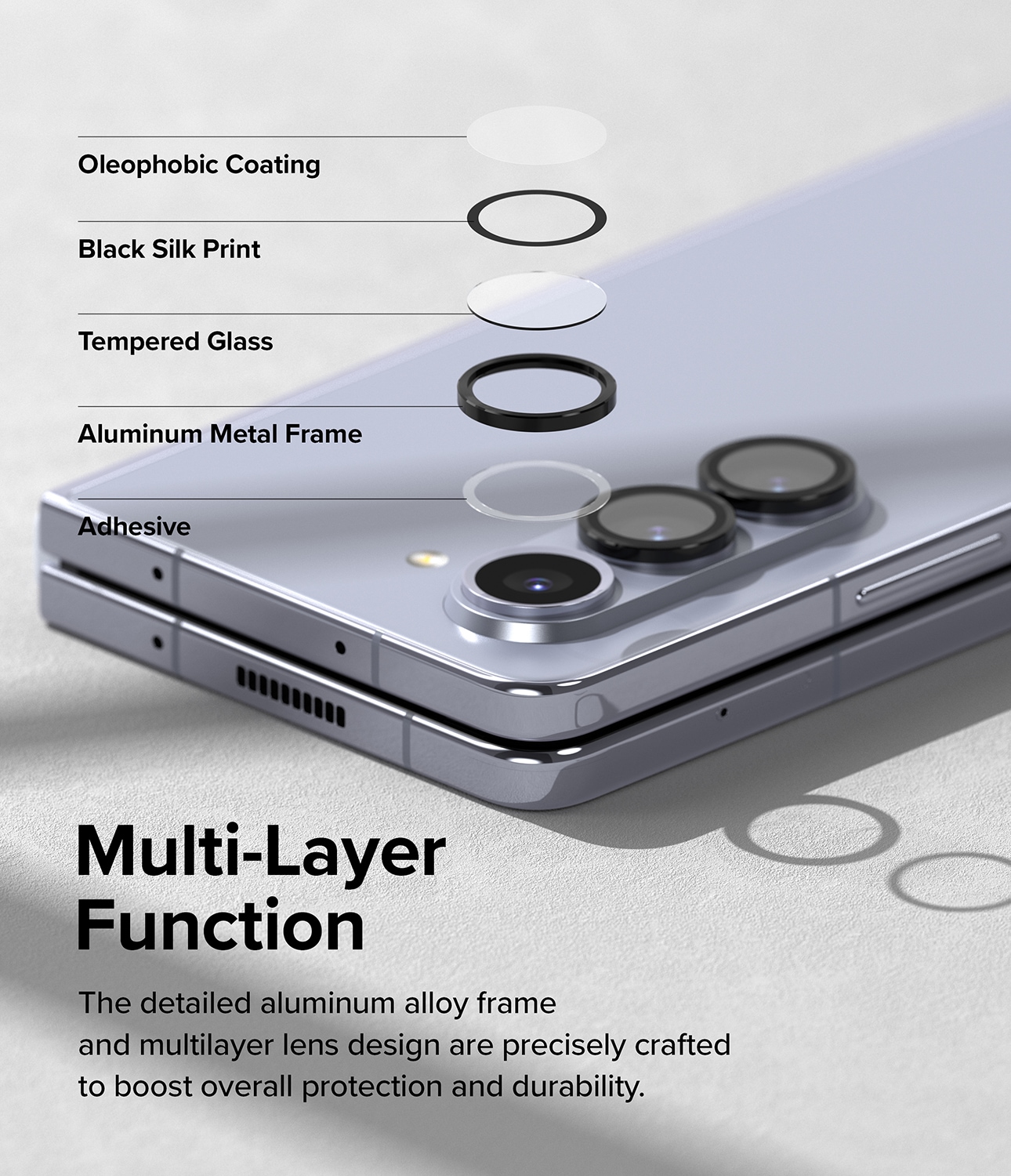 Samsung Galaxy Z Fold 5 Linsebeskyttelse med aluminiumsramme, Svart