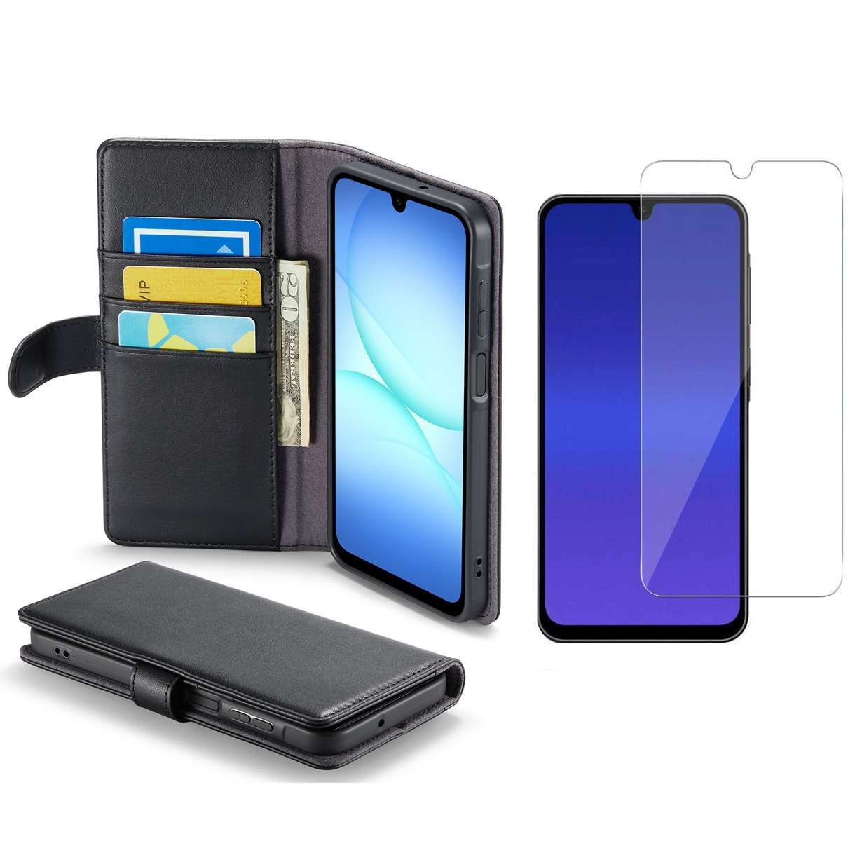 Samsung Galaxy A17 Læretui + Skjermbeskytter herdet glass Svart