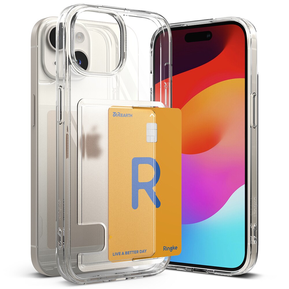 iPhone 15 Fusion Deksel med kortlomme, Gjennomsiktig