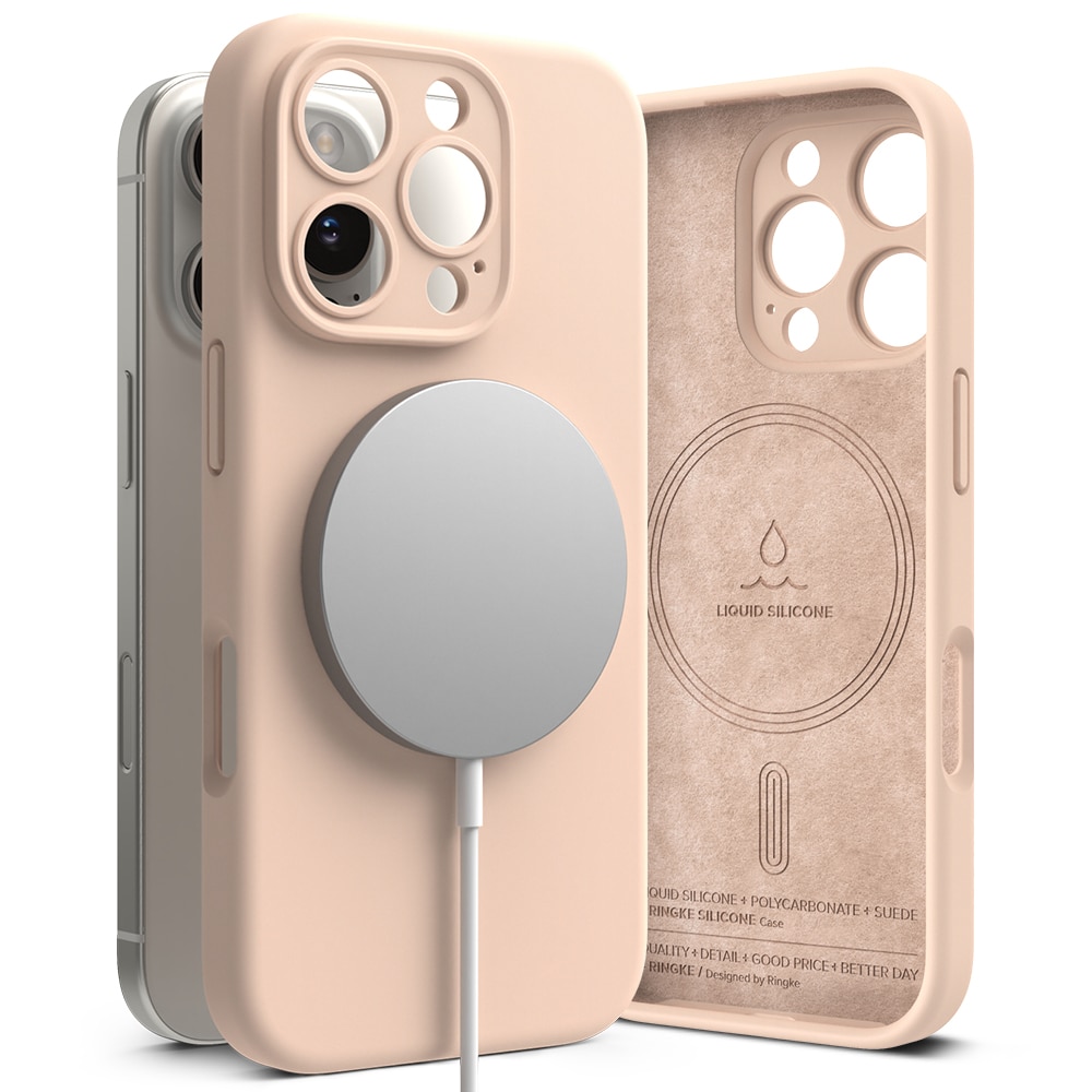 iPhone 16 Pro MagSafe silikondeksel, Pink Sand