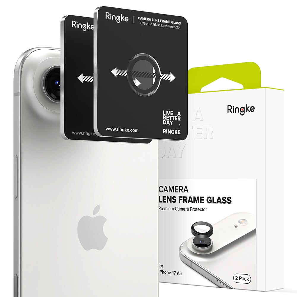 iPhone 17 Air 2-pack Linsskydd med aluminiumsramme, Svart