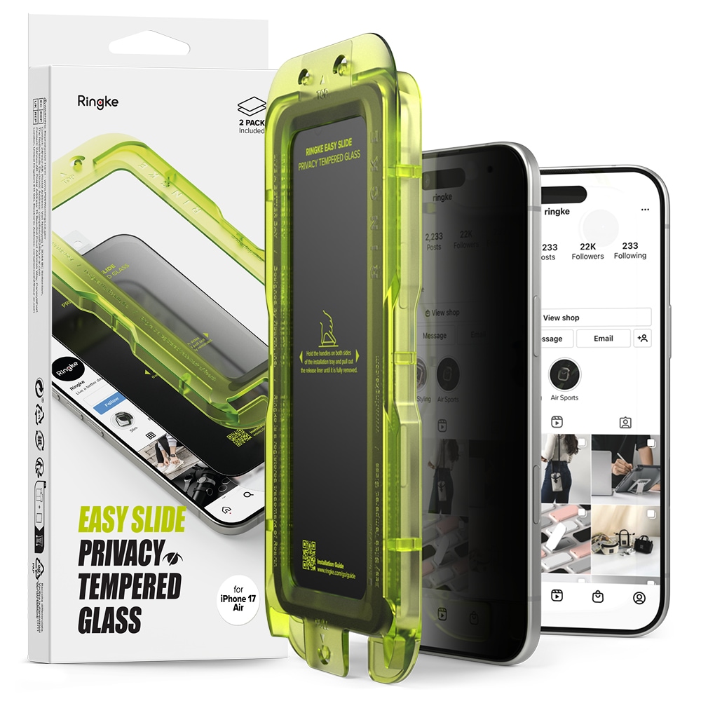 iPhone 17 Air Anti-spy Skjermbeskytter i glass med monteringsram (2-pack)