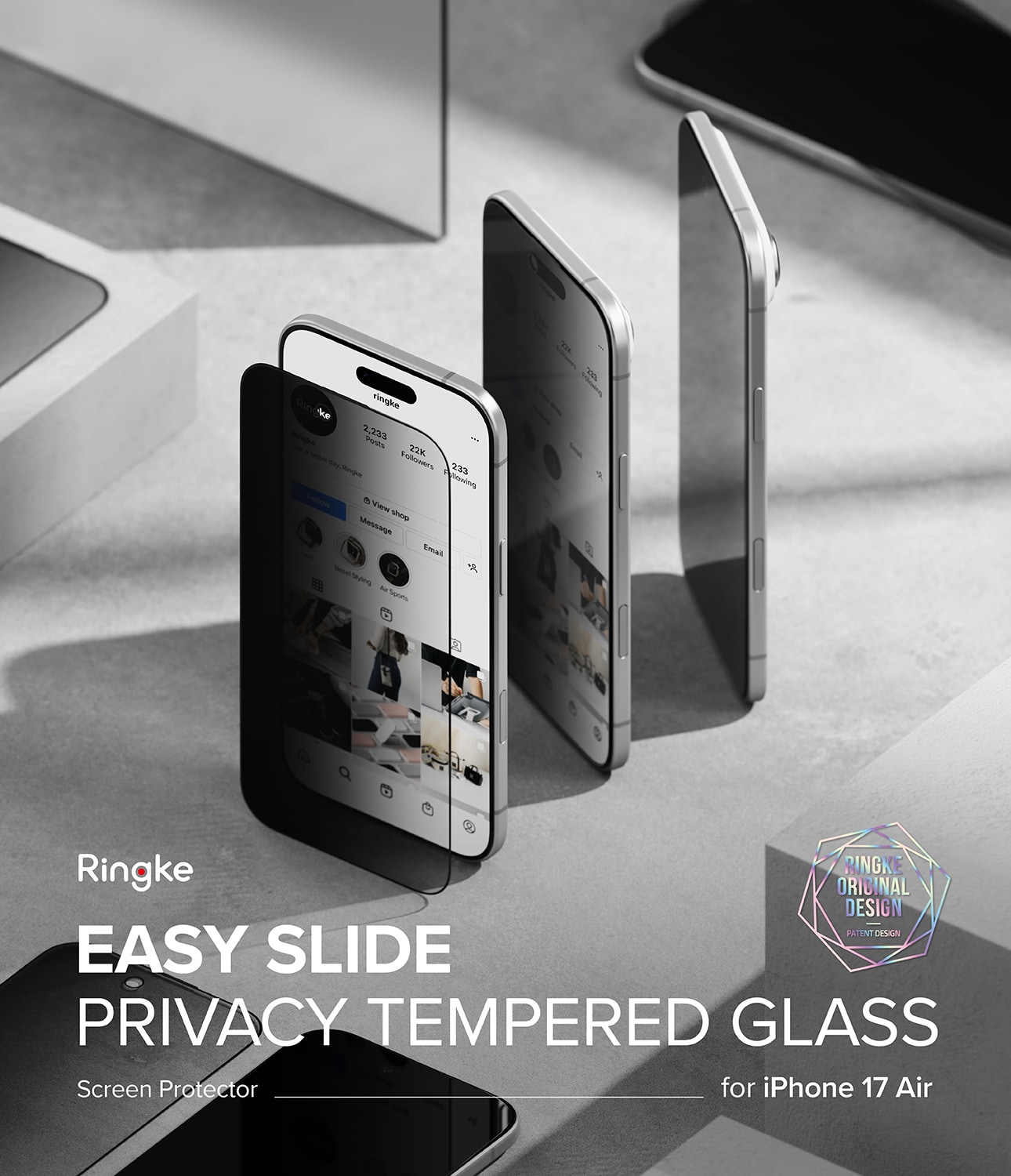 iPhone 17 Air Anti-spy Skjermbeskytter i glass med monteringsram (2-pack)