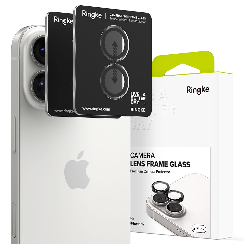iPhone 17 2-pack Linsskydd med aluminiumsramme, Svart