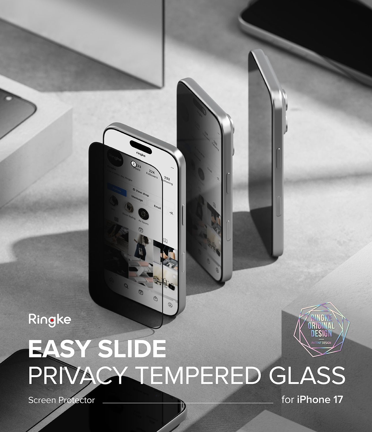 iPhone 17 Anti-spy Skjermbeskytter i glass med monteringsram (2-pack)