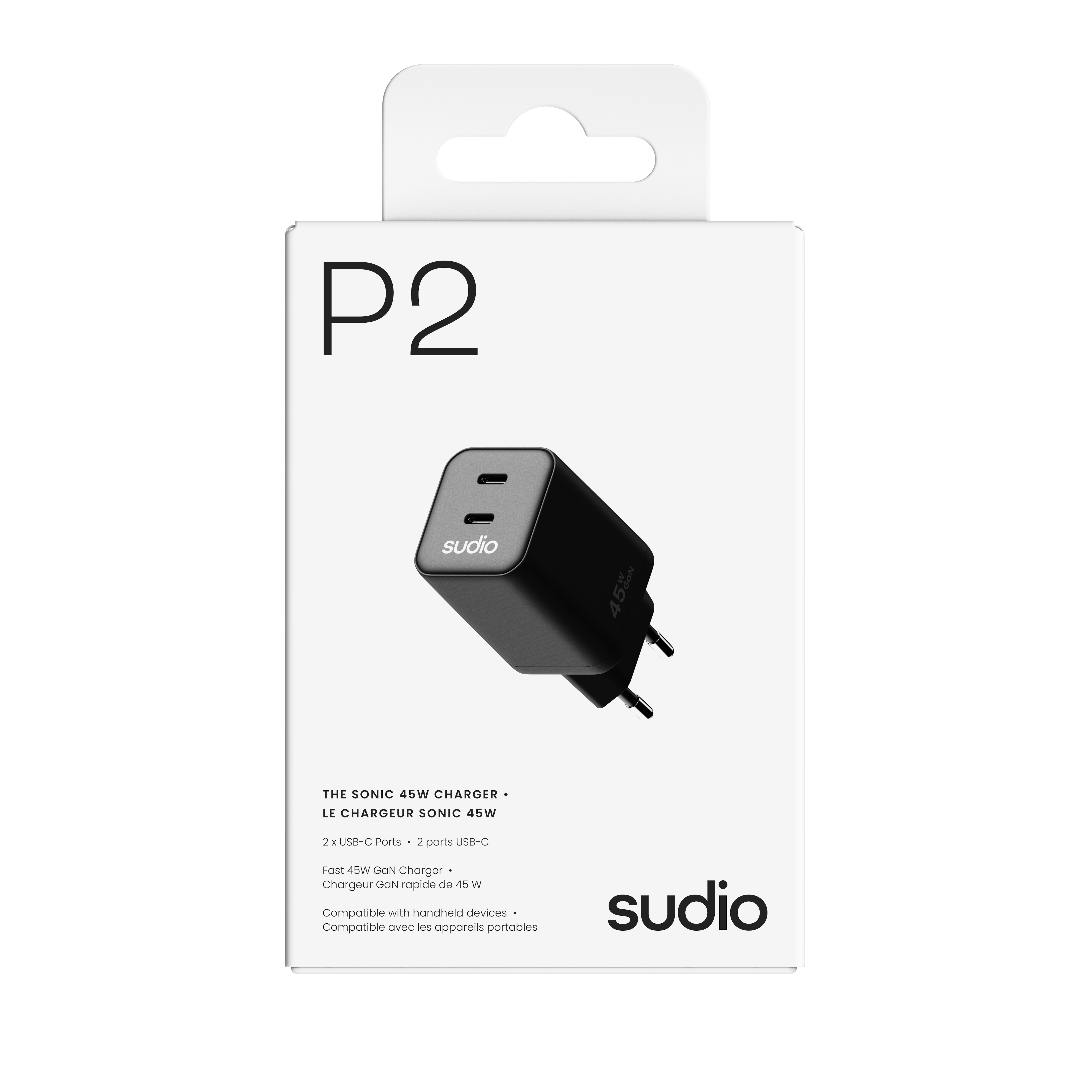P2 2 x USB-C Vegglader 45W, Svart