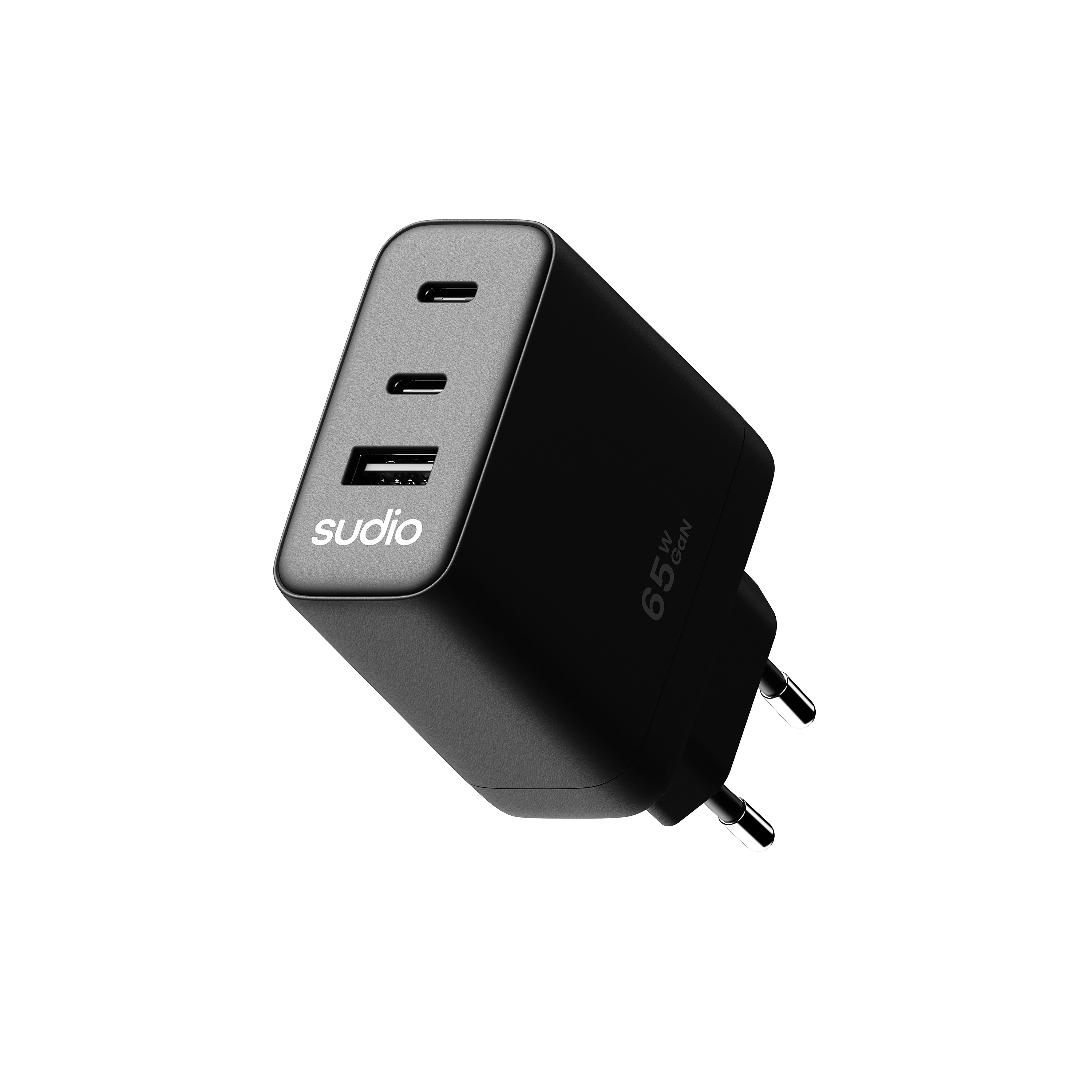 P3 2 x USB-C + USB-A Vegglader 65W, Svart