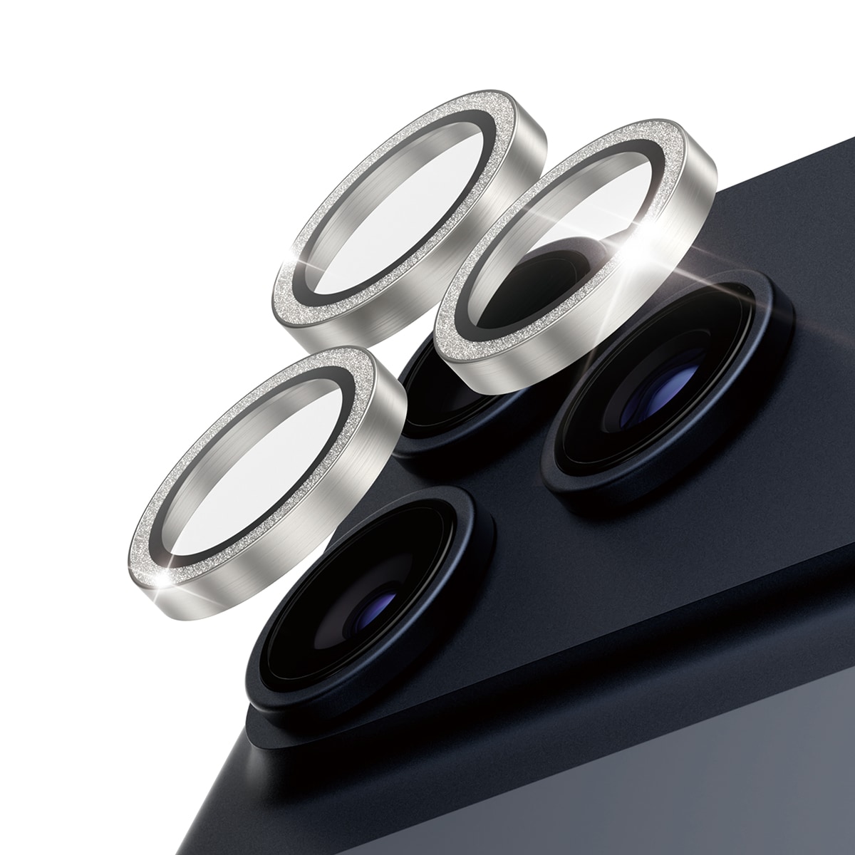 iPhone 17 Pro Hoops linsebeskyttelse med aluminiumsramme, Glitter Silver