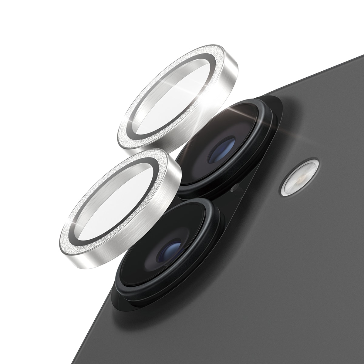iPhone 17 Hoops linsebeskyttelse med aluminiumsramme, Glitter Silver
