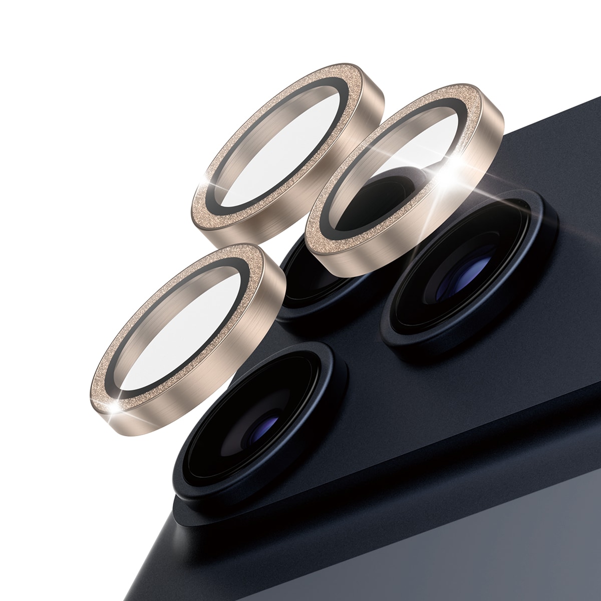iPhone 17 Pro Hoops linsebeskyttelse med aluminiumsramme, Glitter Gold