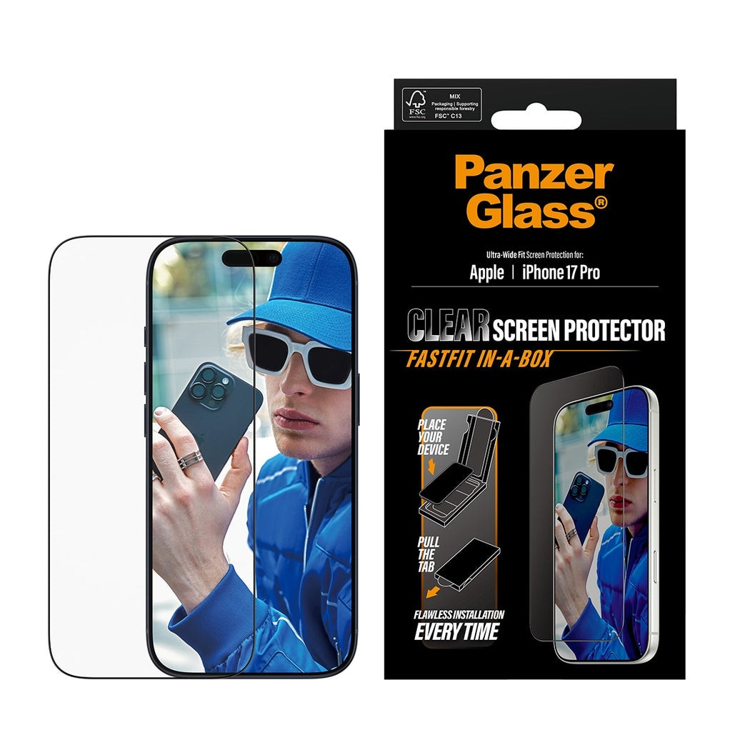 iPhone 17 Pro Skjermbeskytter med Fastfit in-a-box - Ultra Wide Fit