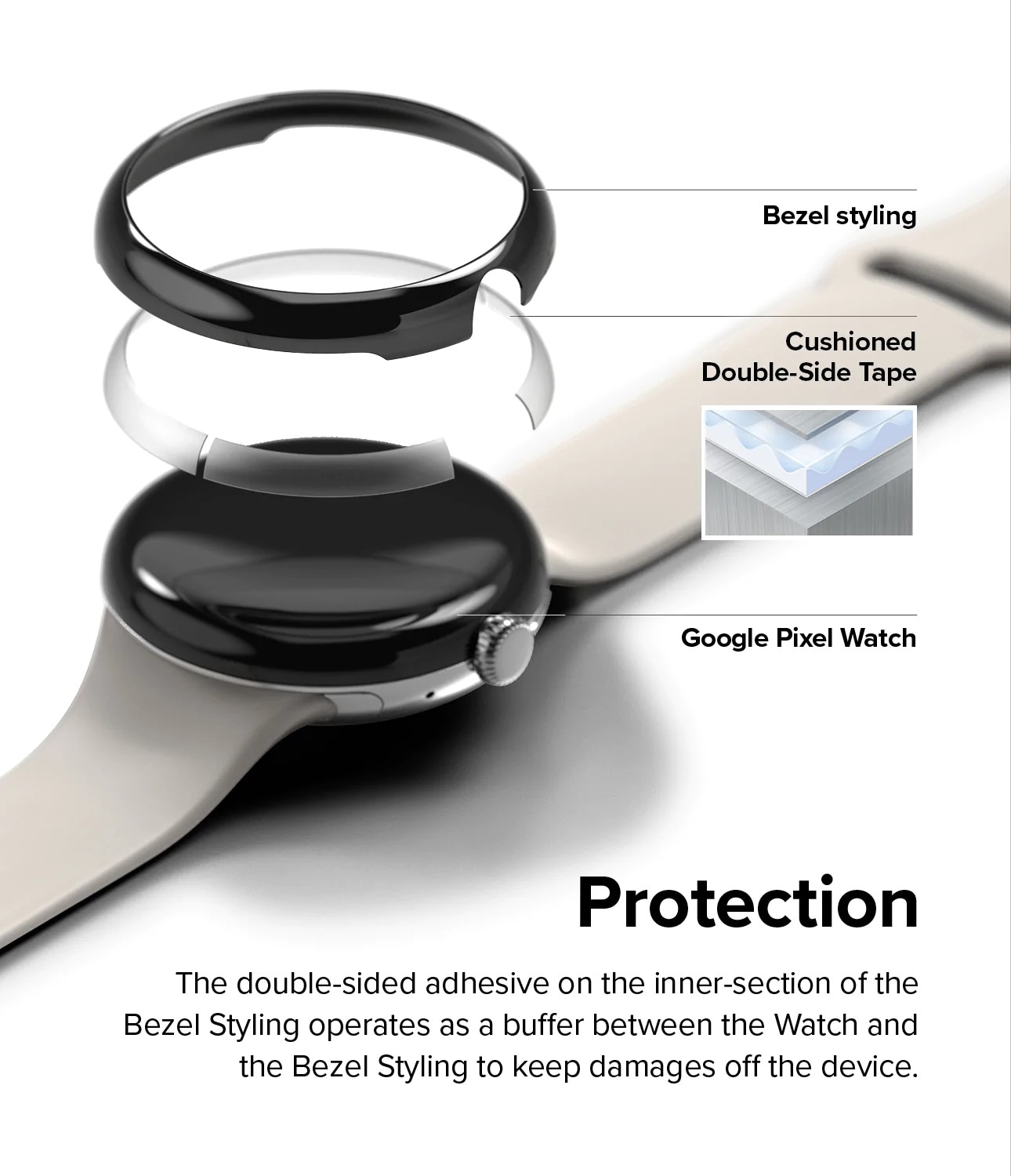 Google Pixel Watch 2 Beskyttelsesring - Bezel Styling Svart