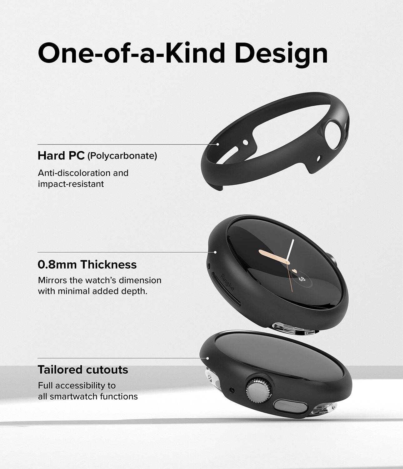 Google Pixel Watch Tynt deksel (2-pack), Matte Black & Clear