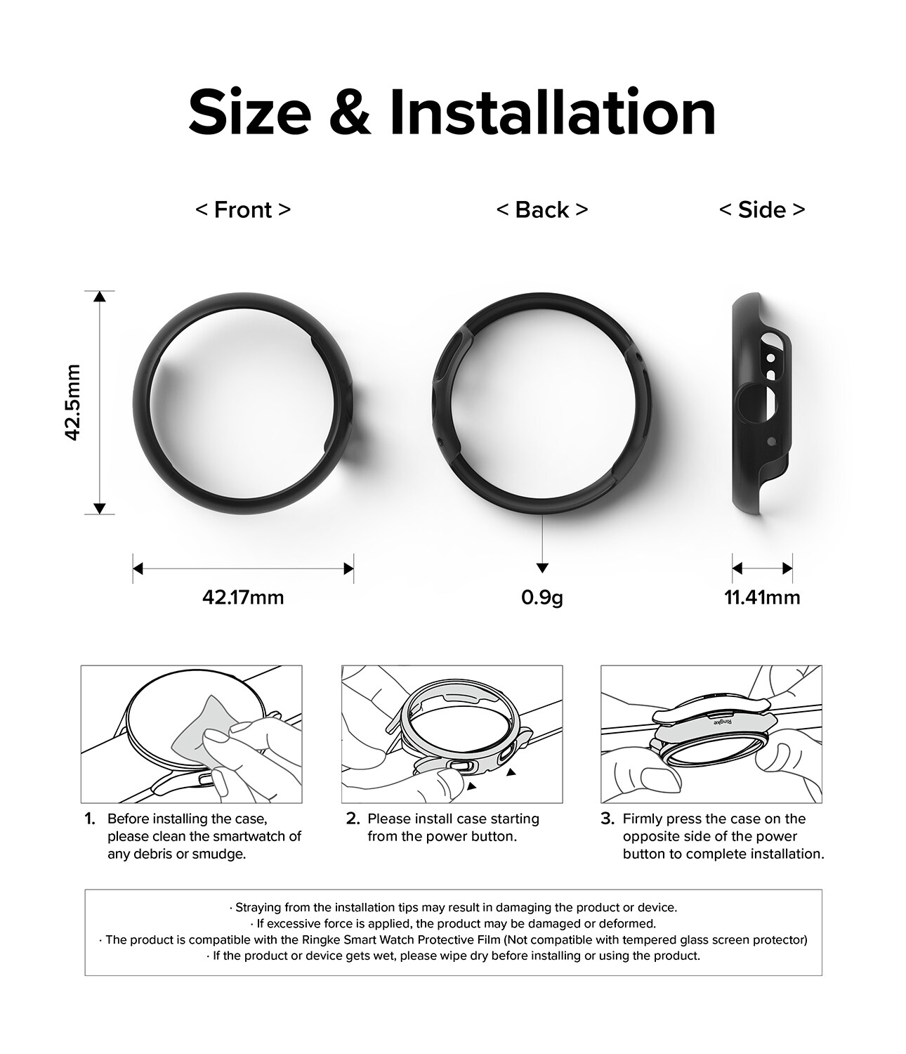 Google Pixel Watch Tynt deksel (2-pack), Matte Black & Clear