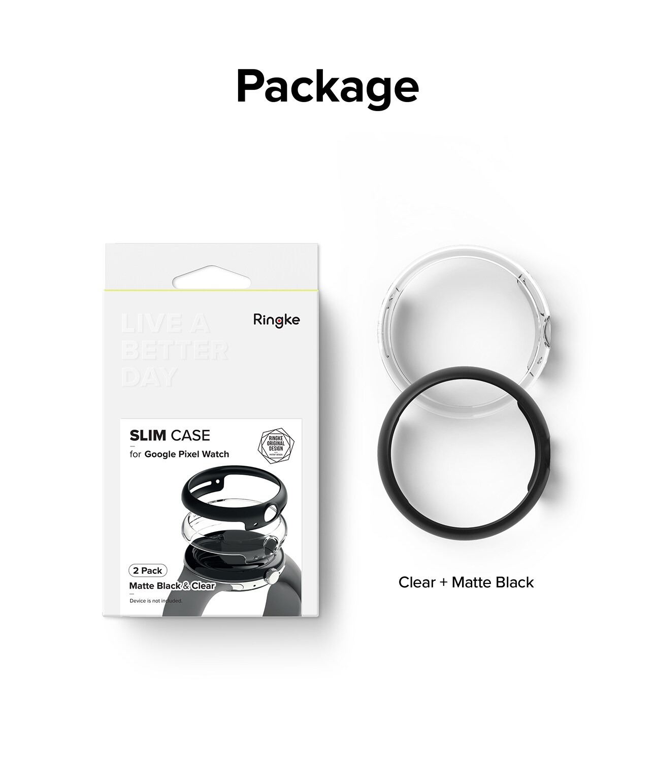 Google Pixel Watch Tynt deksel (2-pack), Matte Black & Clear