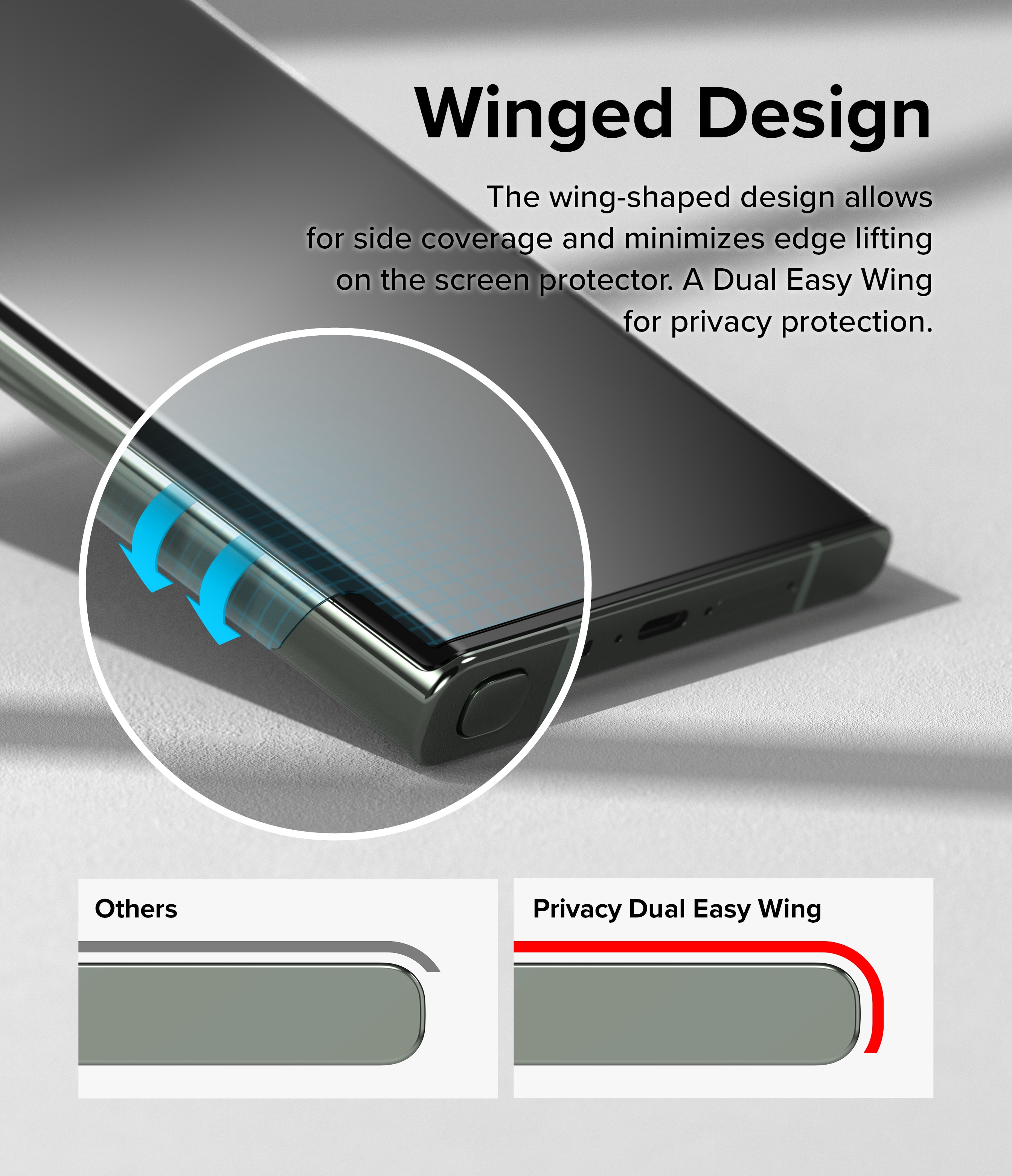 Samsung Galaxy S23 Ultra Anti-spy Skjermbeskytter beskyttelsesfilm - Dual Easy Wing