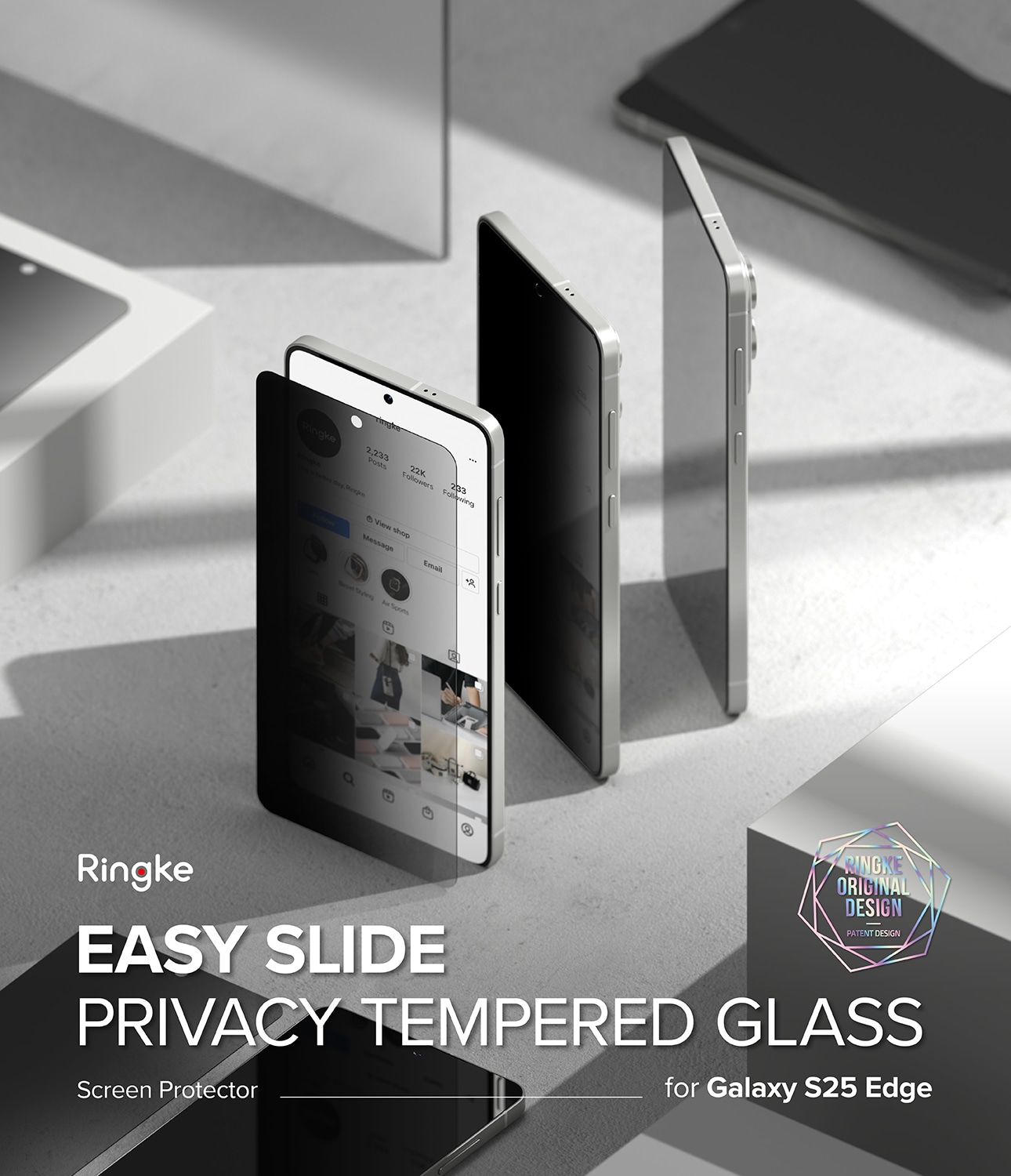 Samsung Galaxy S25 Edge Anti-spy Skjermbeskytter i glass med monteringsram (2-pack)