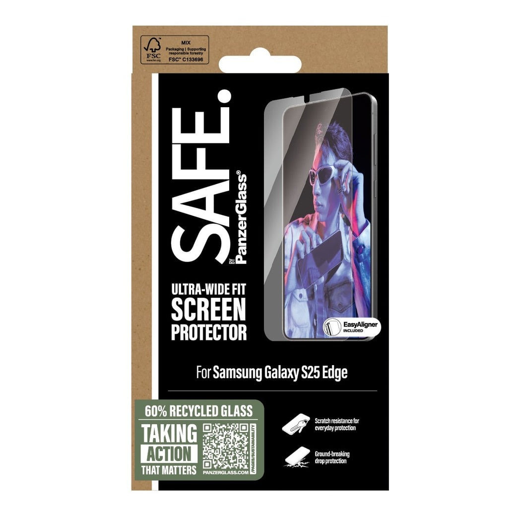 Samsung Galaxy S25 Edge Skjermbeskytter i glass med installasjonsramme - Ultra Wide Fit