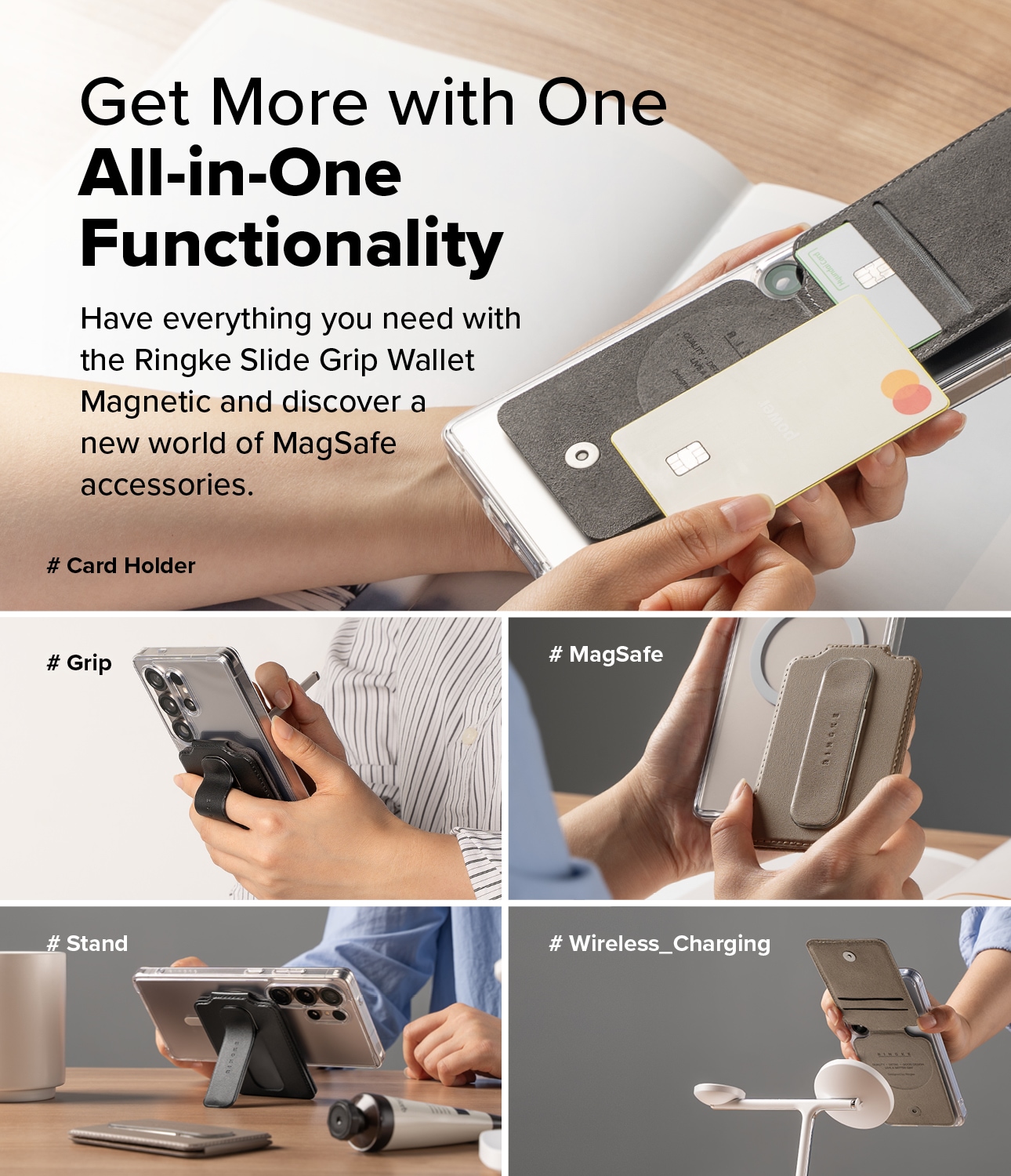 Samsung Galaxy Magnetisk kortholder med grep, Svart