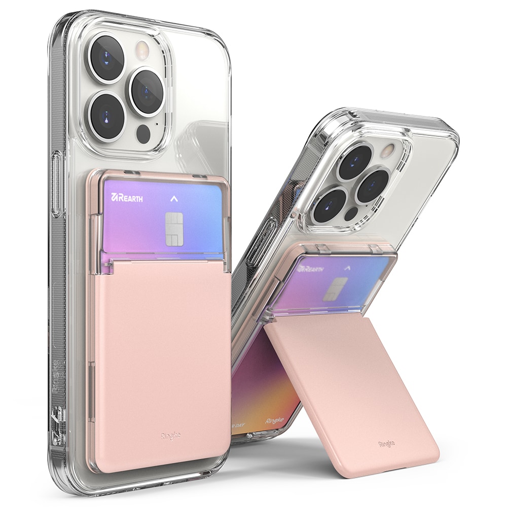 Stand Card Slot Kortholder, Clear/Peach Pink