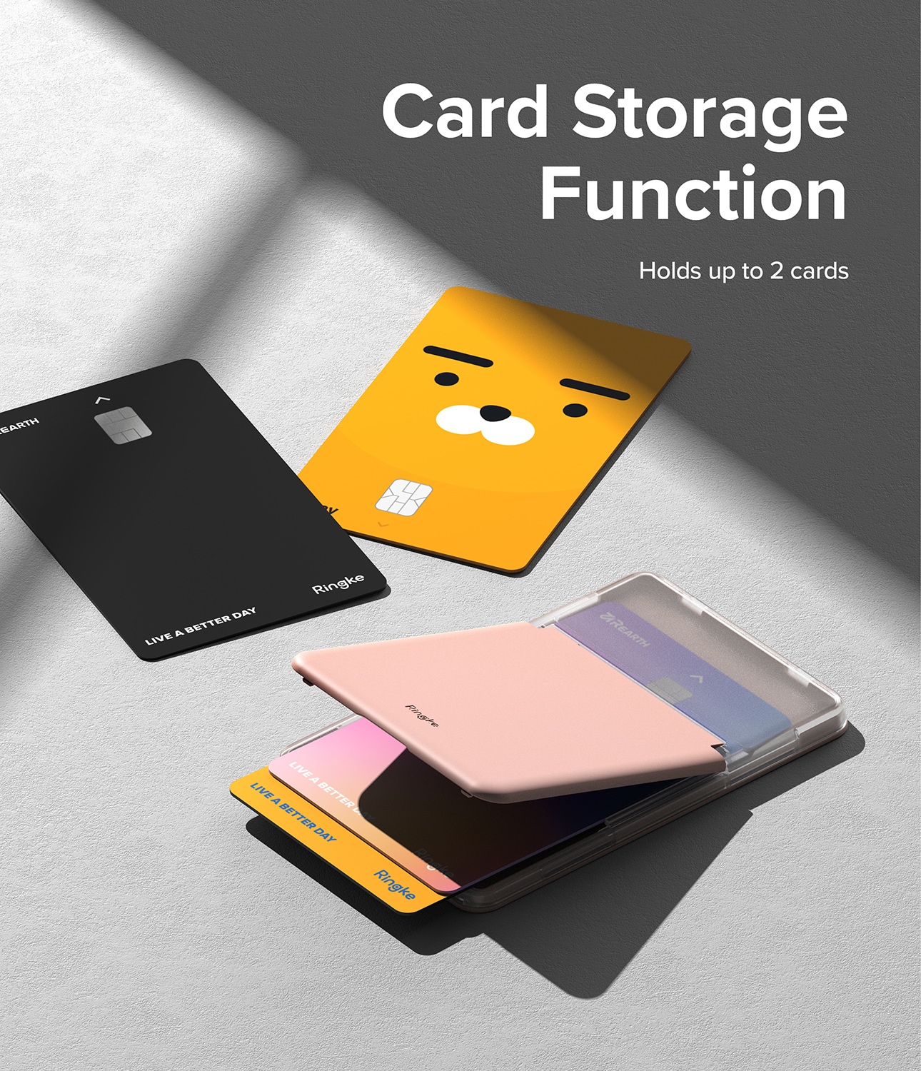 Stand Card Slot Kortholder, Clear/Peach Pink