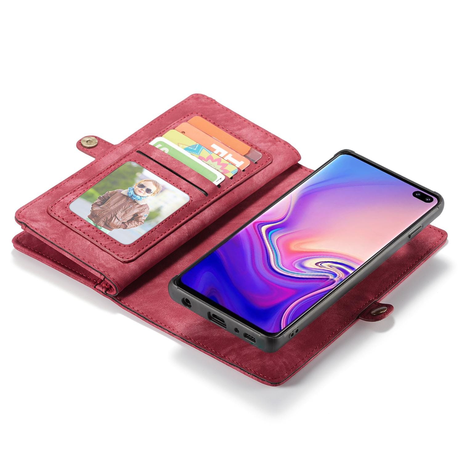 Samsung Galaxy S10 Romslig lommeboketui med mange kortlommer, Rød