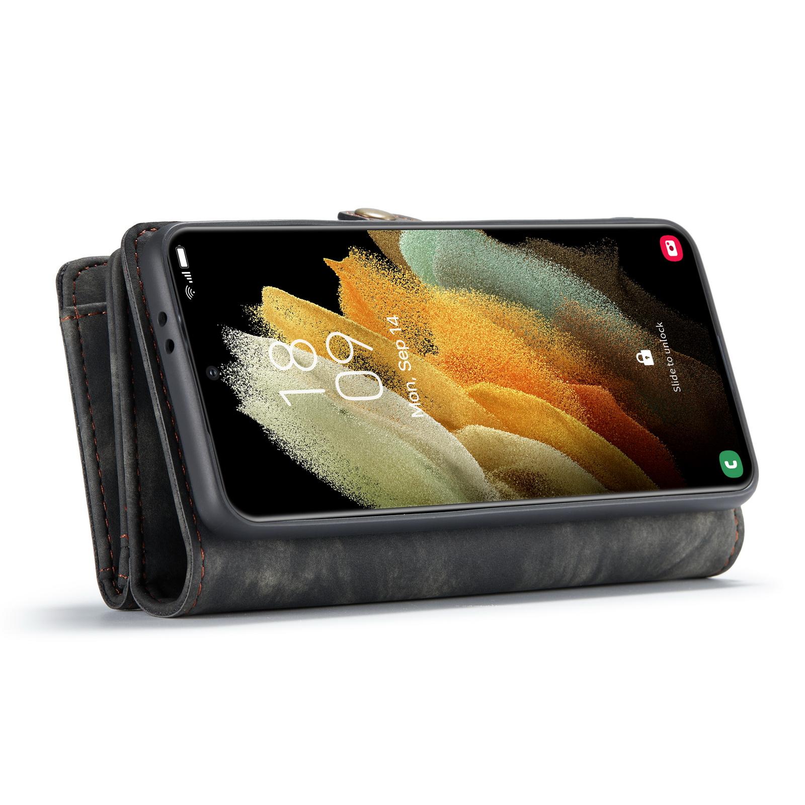 Samsung Galaxy S21 Romslig lommeboketui med mange kortlommer, Grå
