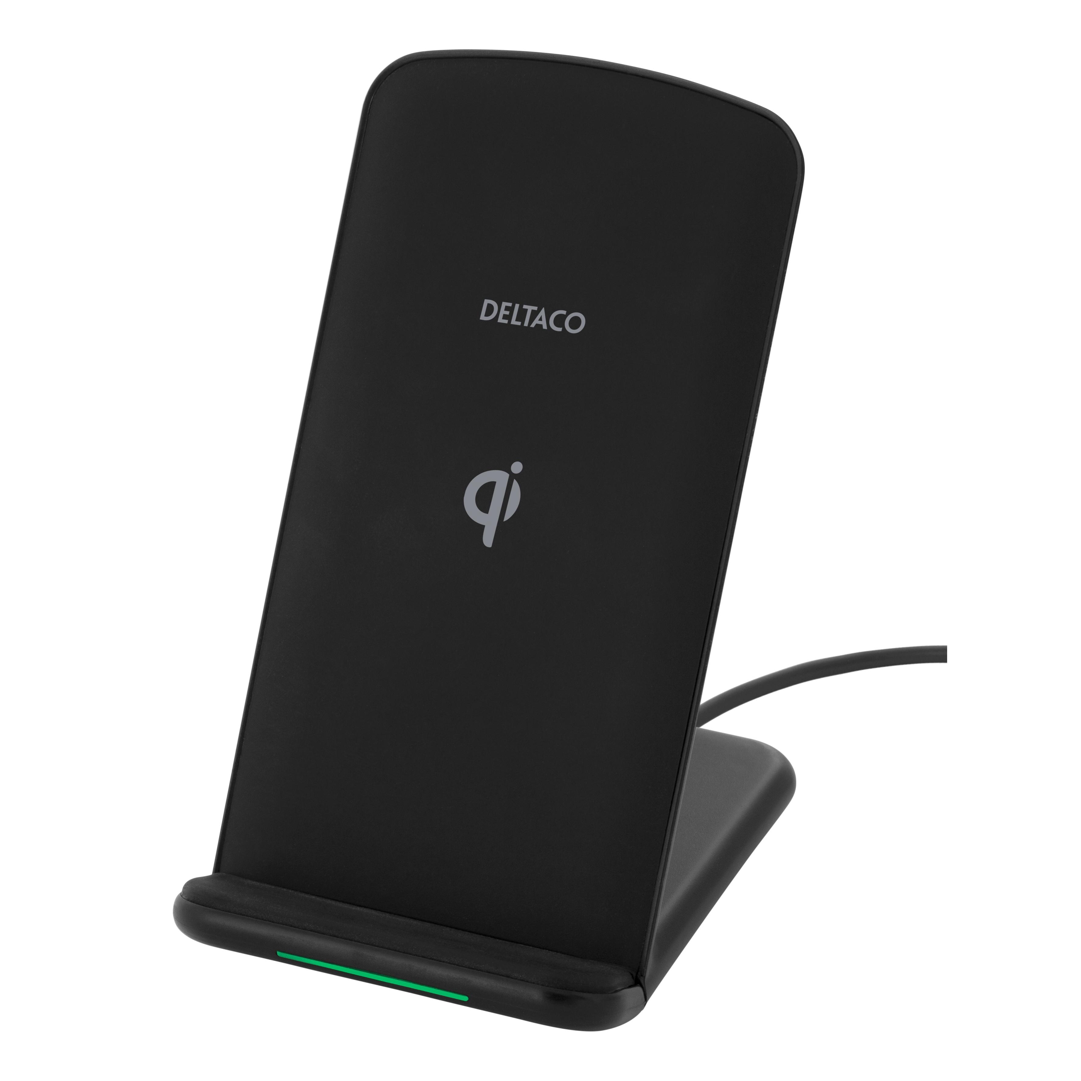 Trådløs 10W Qi-lader med stativ, svart