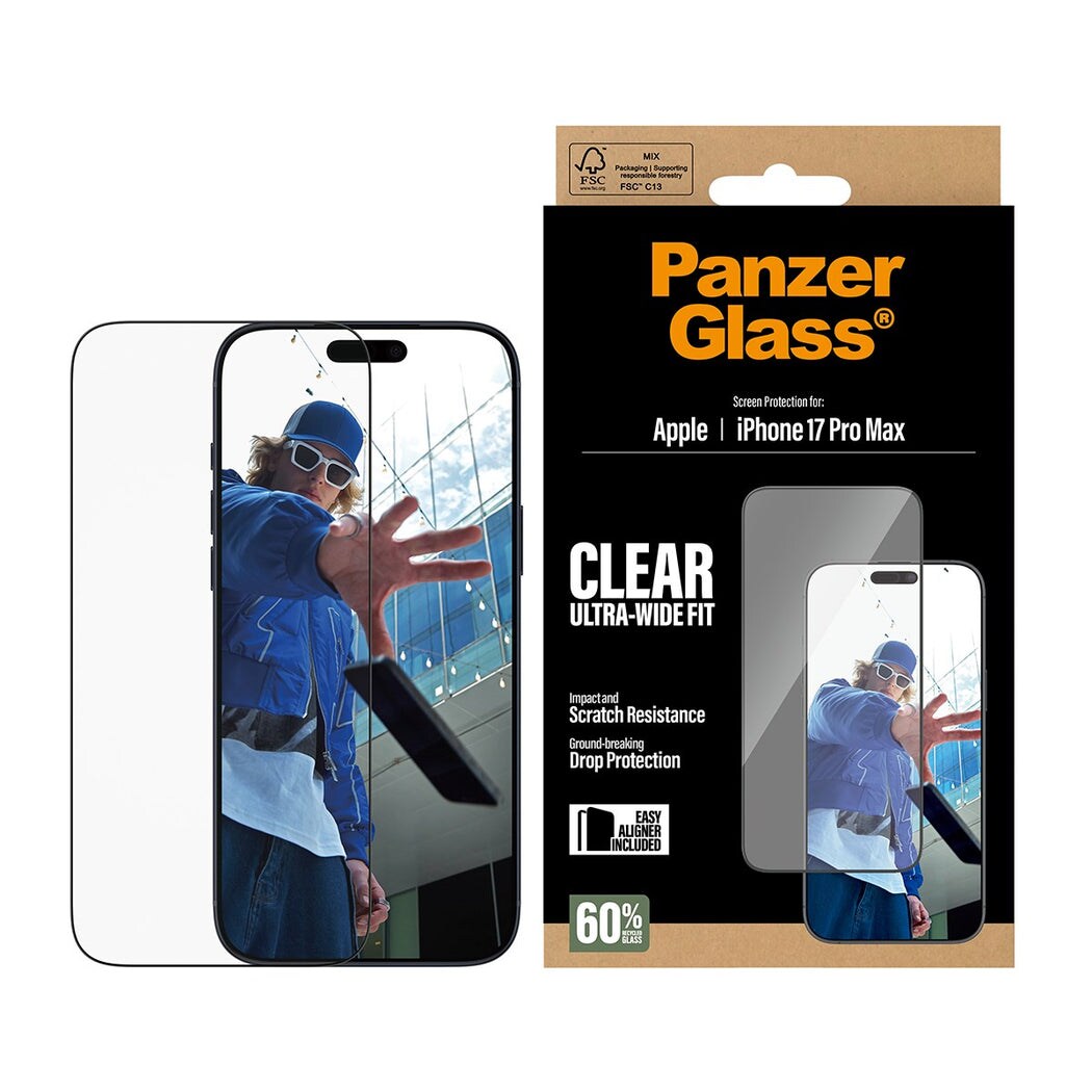 iPhone 17 Pro Max Skjermbeskytter med installasjonsramme - Ultra Wide Fit