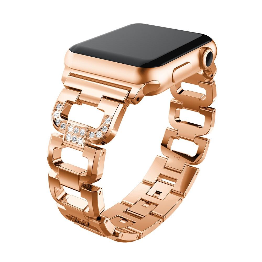 Apple Watch Series 11 42mm Luksuriøst armbånd med glitrende steiner, Rosegull