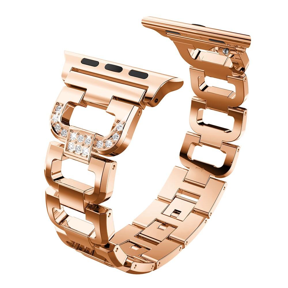Apple Watch Series 11 42mm Luksuriøst armbånd med glitrende steiner, Rosegull