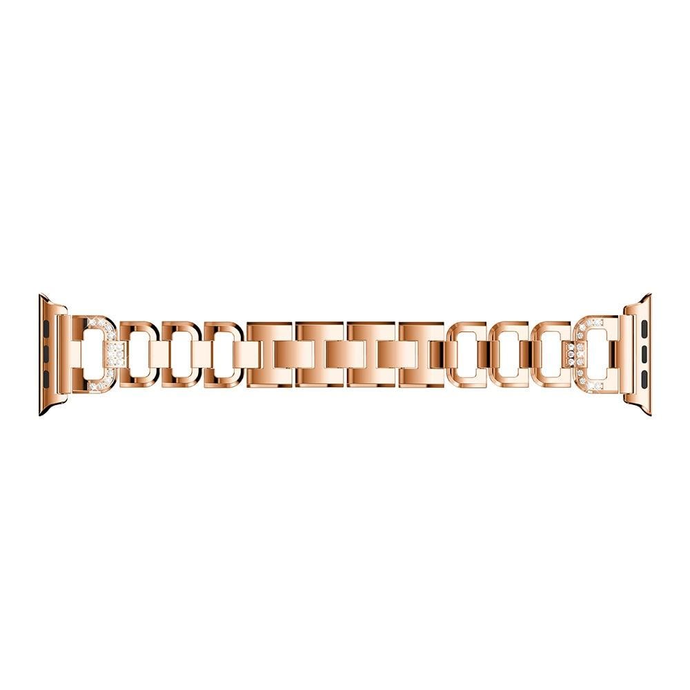 Apple Watch Series 11 42mm Luksuriøst armbånd med glitrende steiner, Rosegull