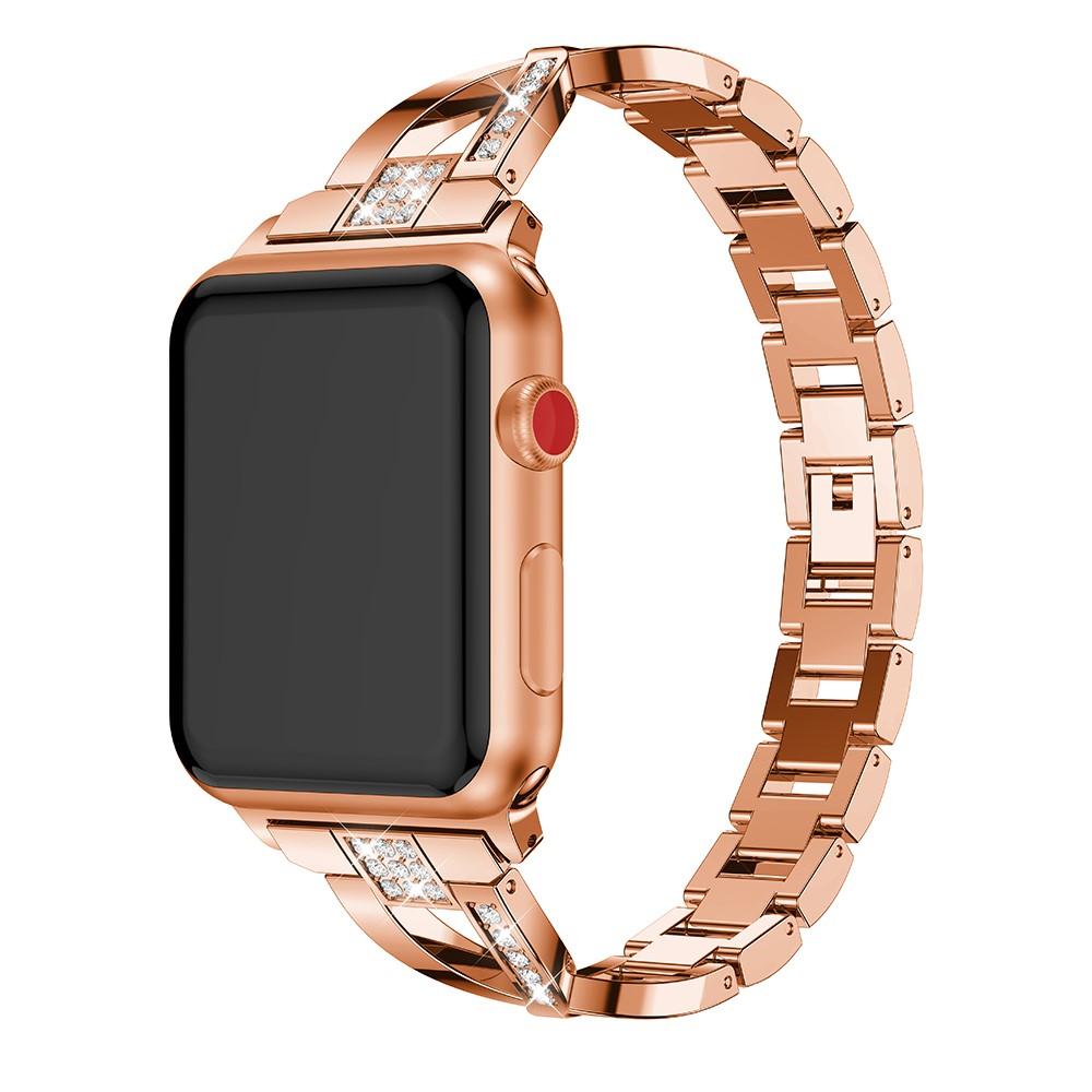 Apple Watch Series 11 42mm Smalt lenkearmbånd med glitrende steiner, Rosegull