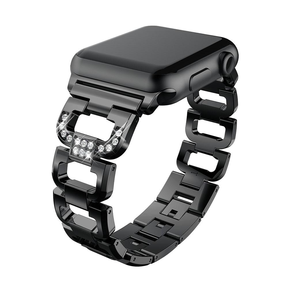 Apple Watch Series 11 42mm Luksuriøst armbånd med glitrende steiner, Svart