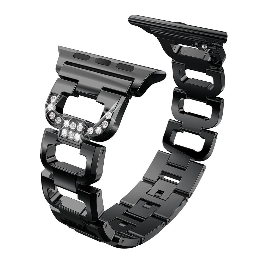 Apple Watch Series 11 42mm Luksuriøst armbånd med glitrende steiner, Svart