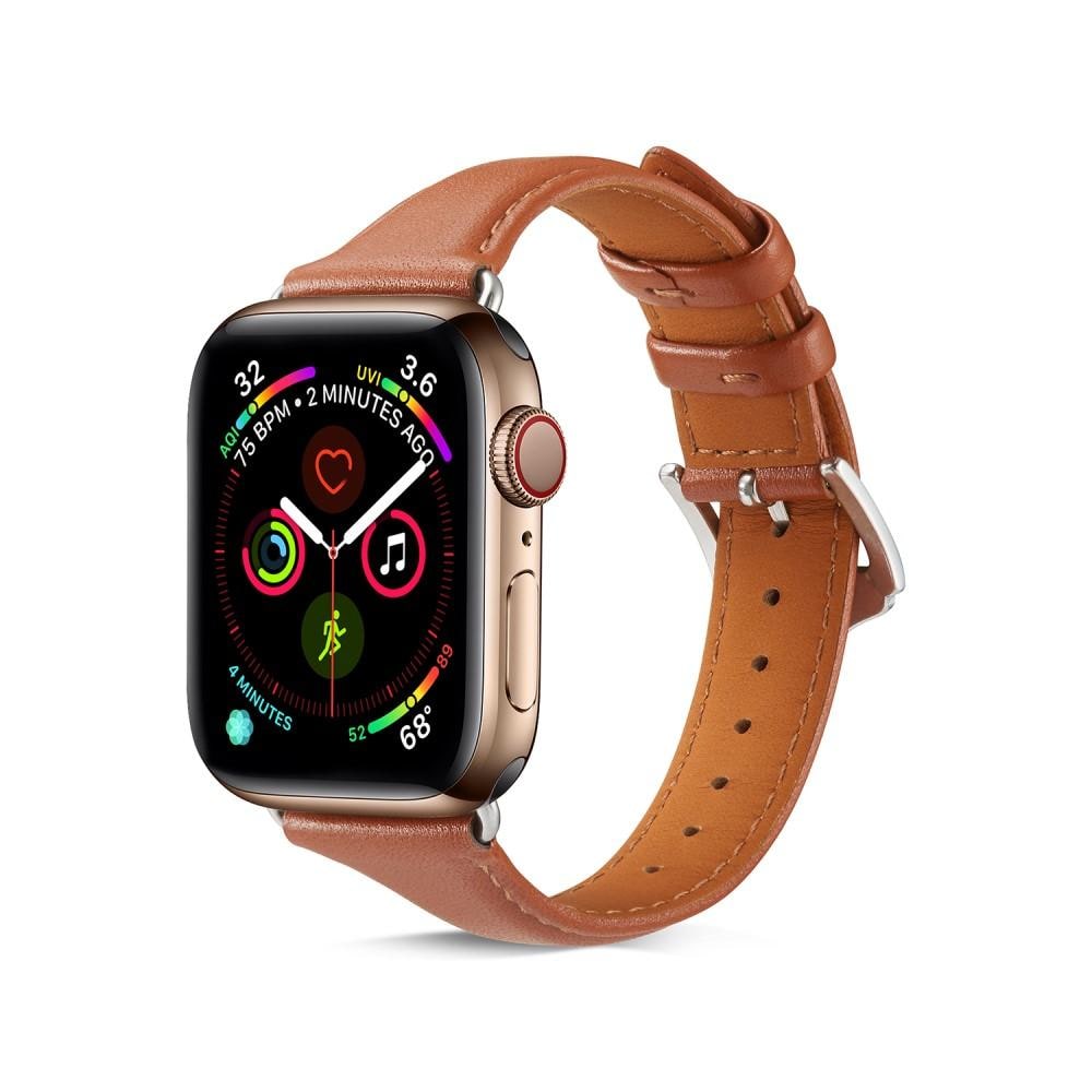 Apple Watch Series 11 42mm Smalt armbånd i ekte skinn, Cognac