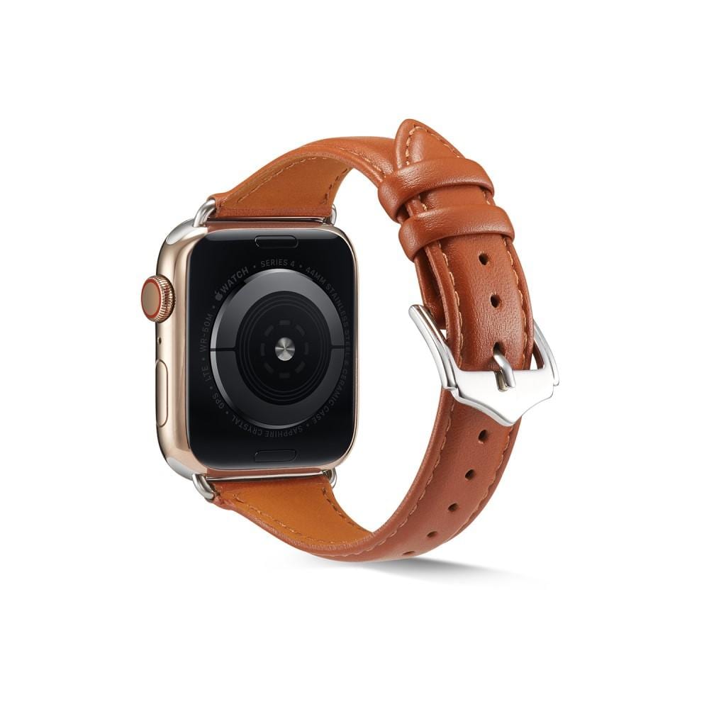 Apple Watch Series 11 42mm Smalt armbånd i ekte skinn, Cognac