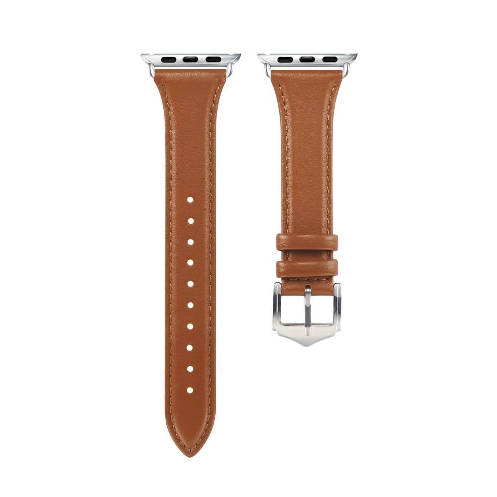 Apple Watch Series 11 42mm Smalt armbånd i ekte skinn, Cognac