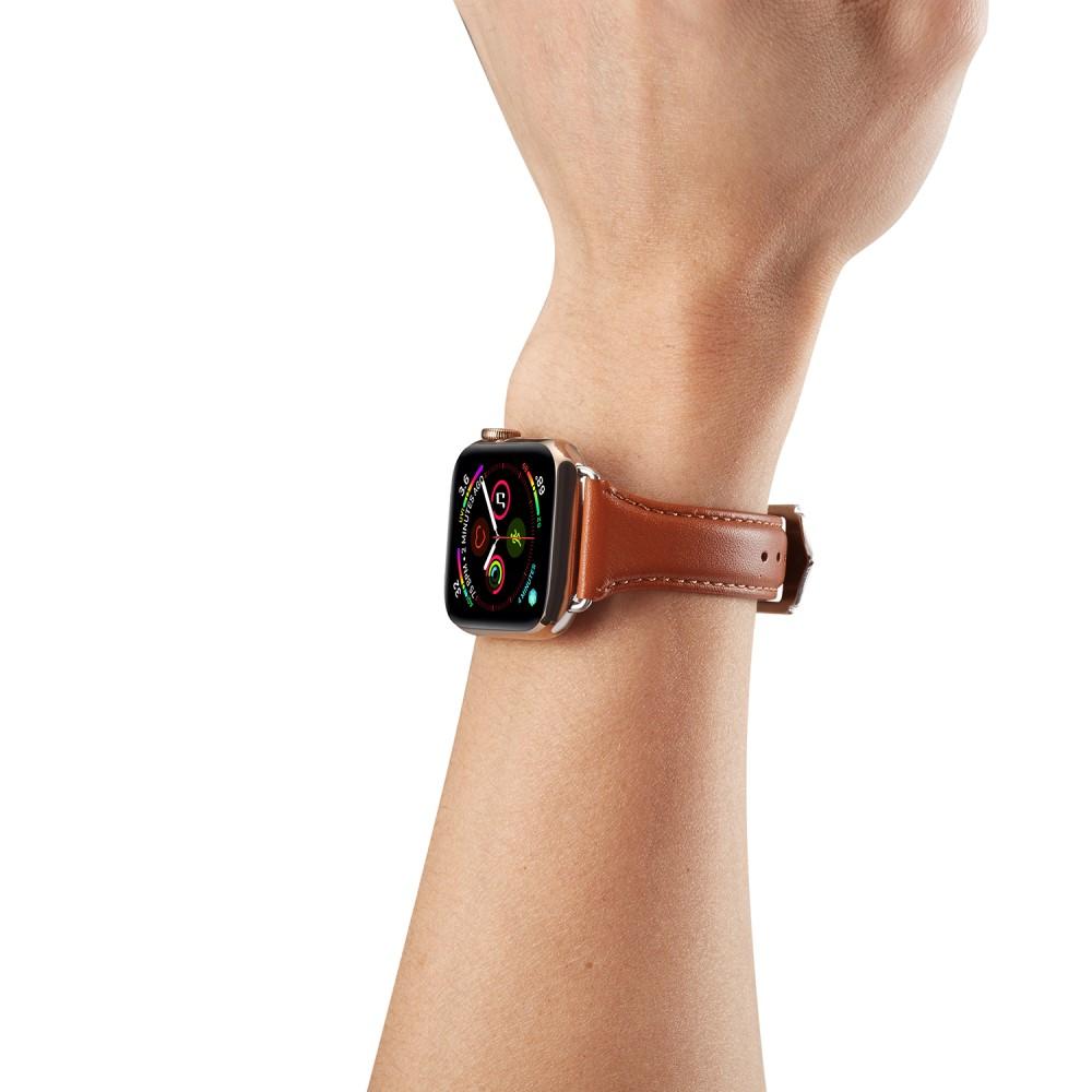 Apple Watch Series 11 42mm Smalt armbånd i ekte skinn, Cognac