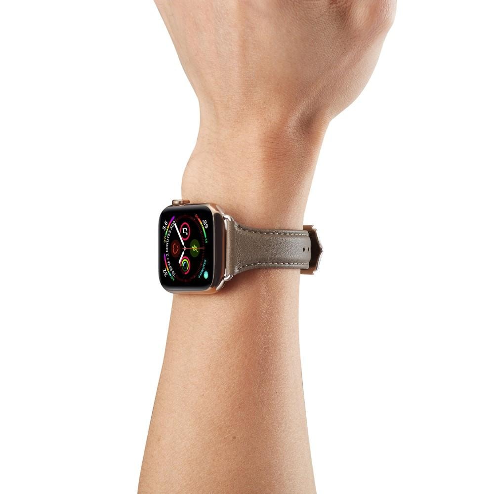 Apple Watch Series 11 42mm Smalt armbånd i ekte skinn, Grå