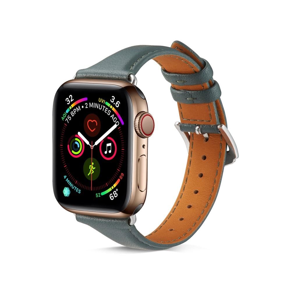 Apple Watch Series 11 42mm Smalt armbånd i ekte skinn, Grønn