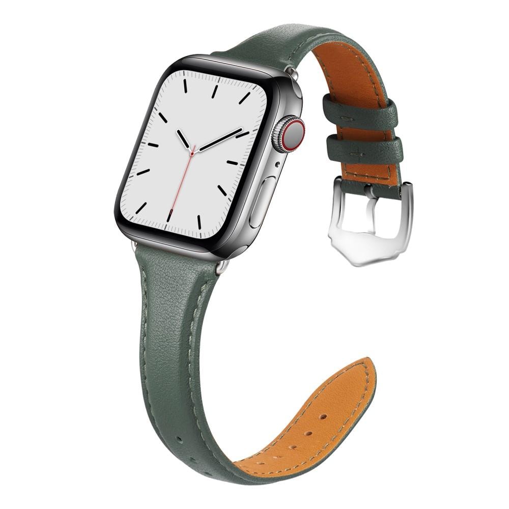 Apple Watch Series 11 42mm Smalt armbånd i ekte skinn, Grønn