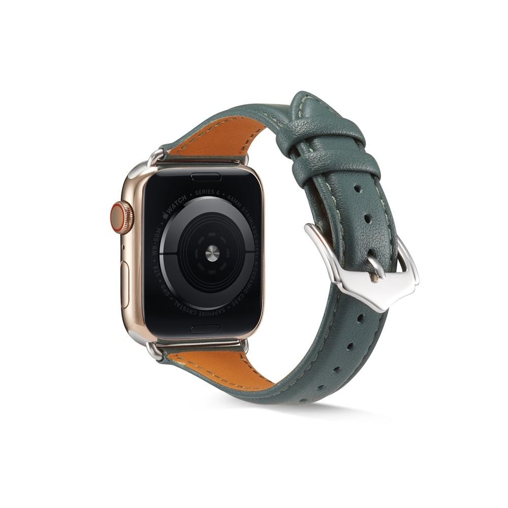 Apple Watch Series 11 42mm Smalt armbånd i ekte skinn, Grønn