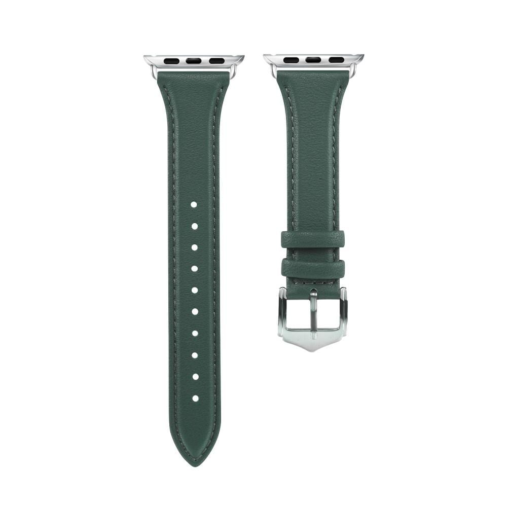 Apple Watch Series 11 42mm Smalt armbånd i ekte skinn, Grønn
