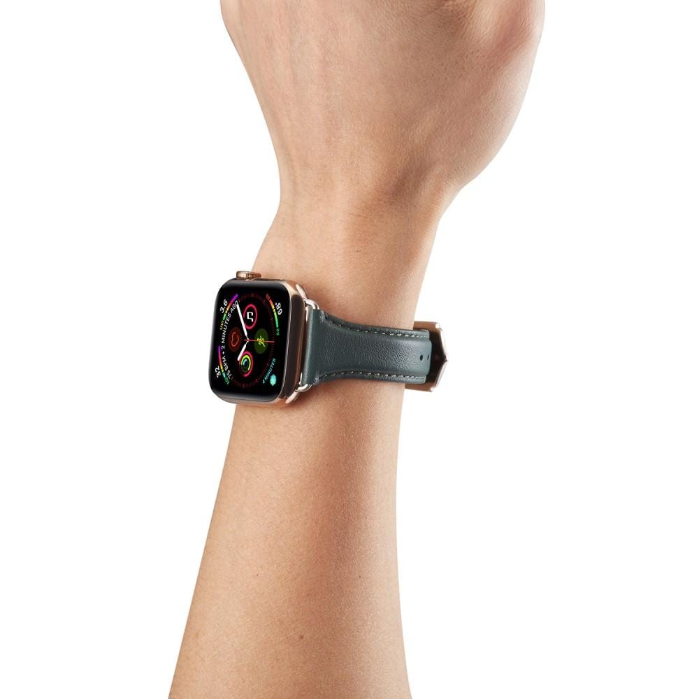 Apple Watch Series 11 42mm Smalt armbånd i ekte skinn, Grønn