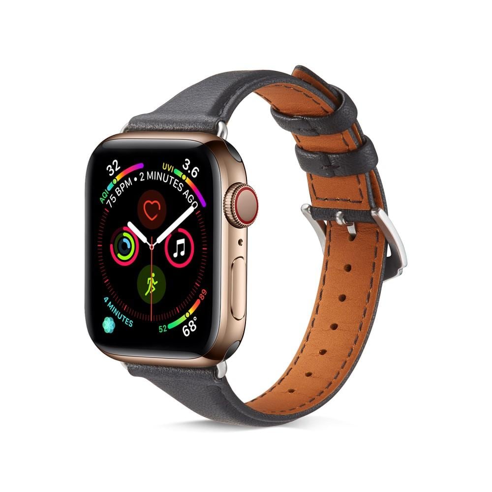 Apple Watch Series 11 42mm Smalt armbånd i ekte skinn, Svart