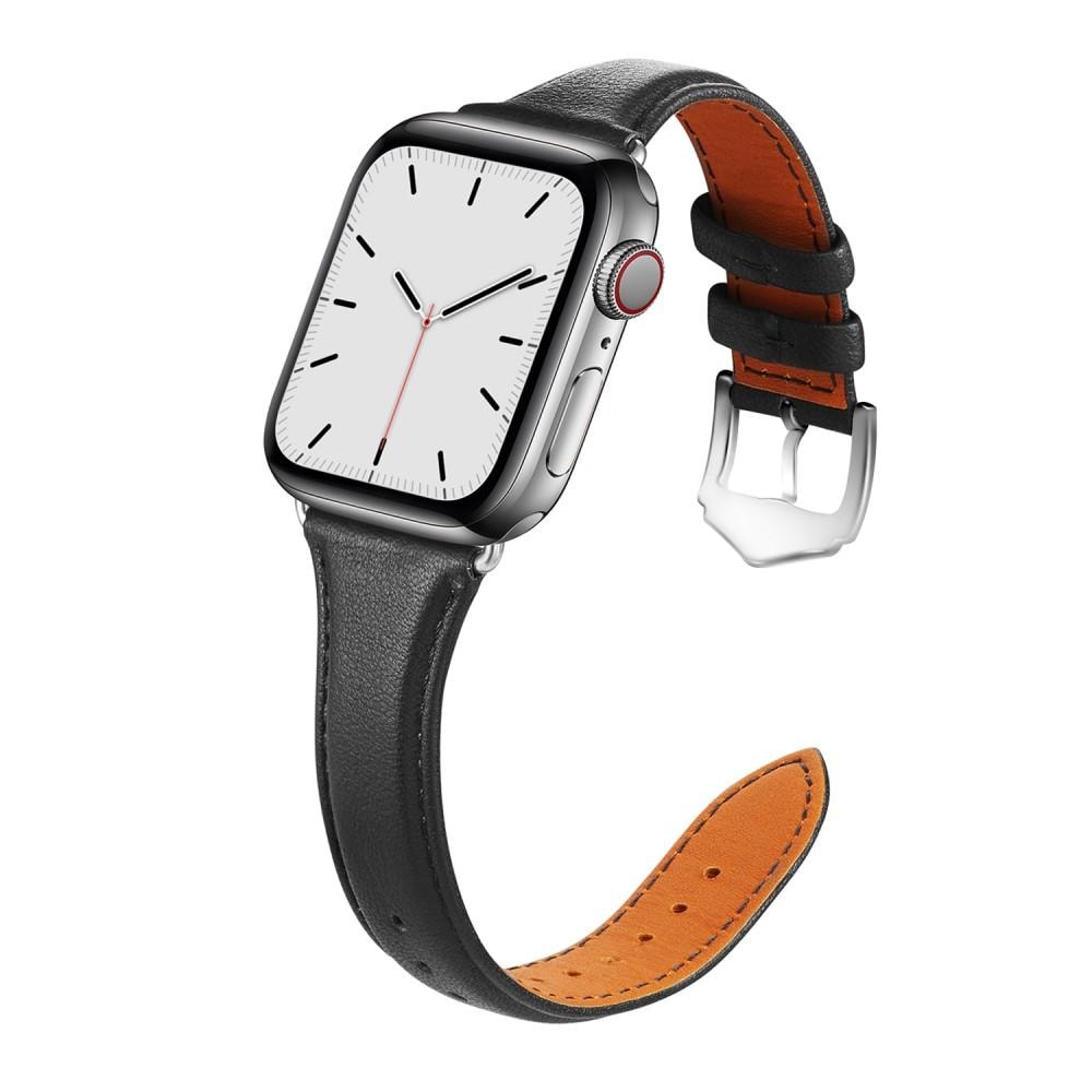 Apple Watch Series 11 42mm Smalt armbånd i ekte skinn, Svart