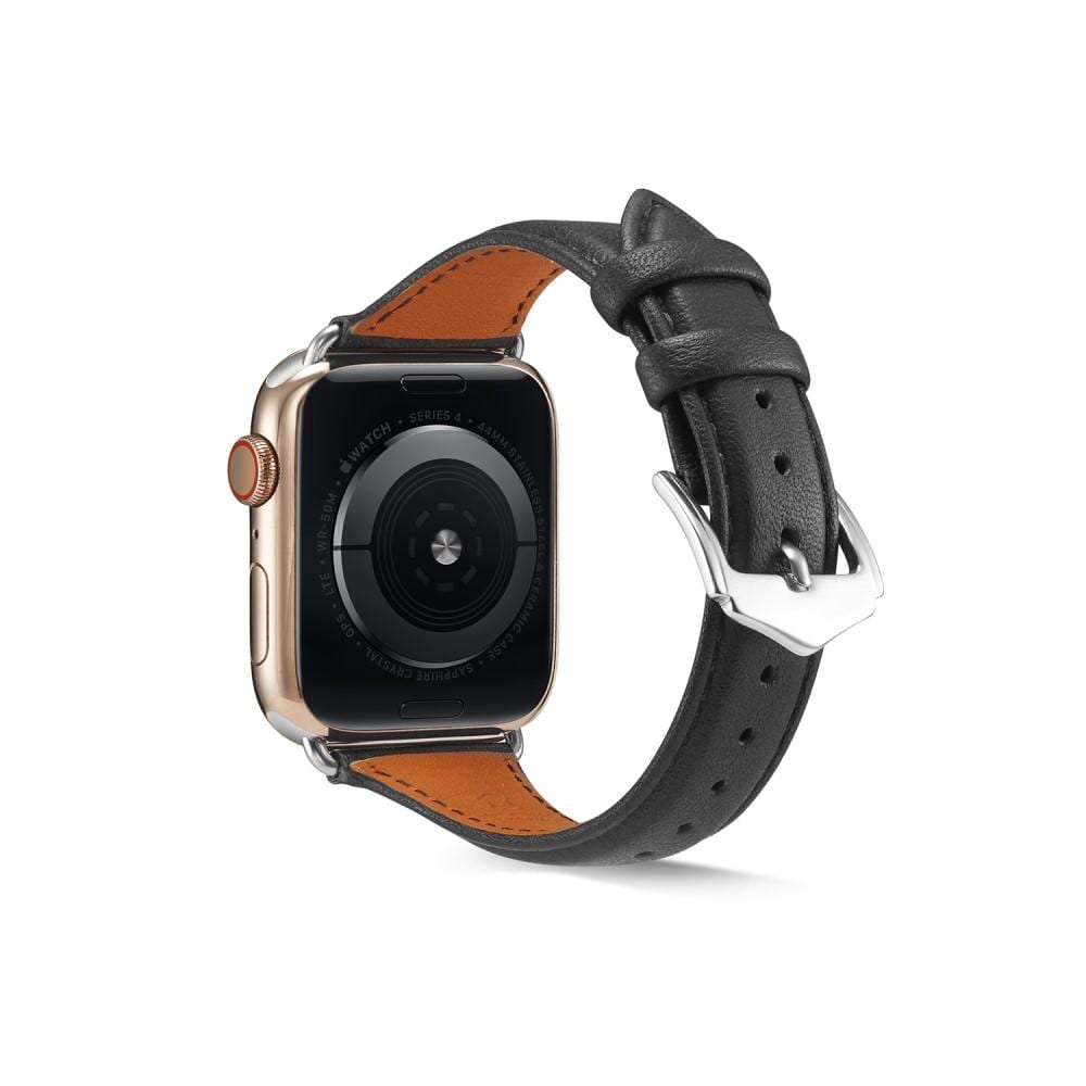 Apple Watch Series 11 42mm Smalt armbånd i ekte skinn, Svart