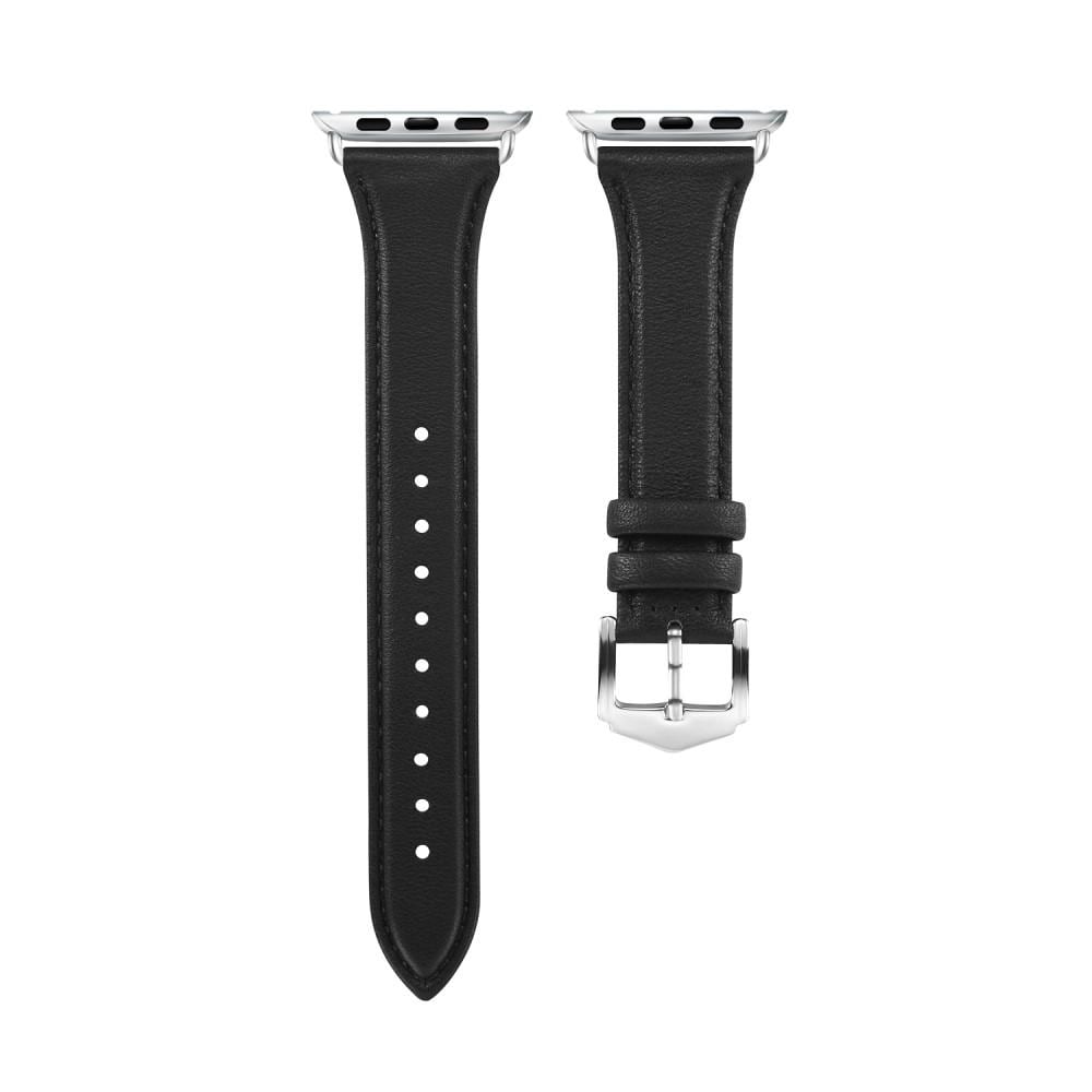 Apple Watch Series 11 42mm Smalt armbånd i ekte skinn, Svart