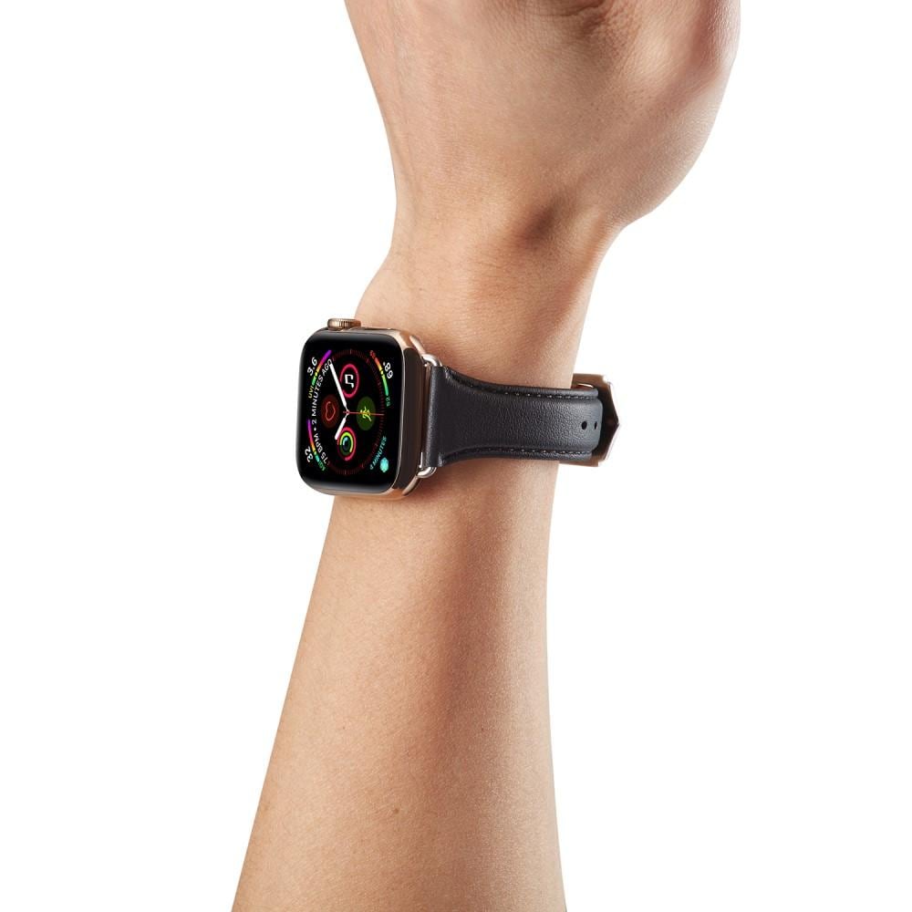 Apple Watch Series 11 42mm Smalt armbånd i ekte skinn, Svart